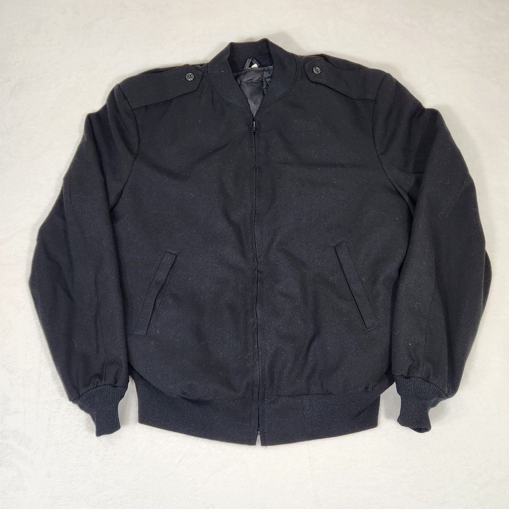 Neptune Garment Co Mens Black Poly Wool Bomber Jacket Military Style Size 42 Reg